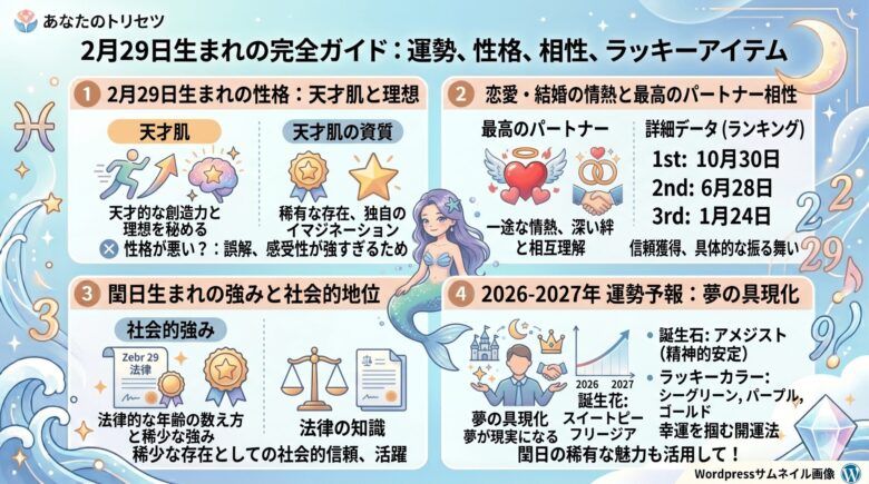 2月29日生まれの運勢と宿命は？性格や相性、2026年の運勢も解説