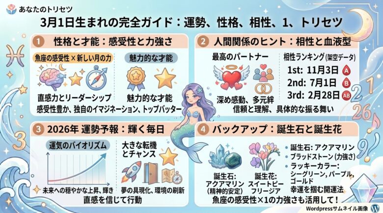 3月1日生まれの運勢と性格｜2026年の運気や相性も網羅
