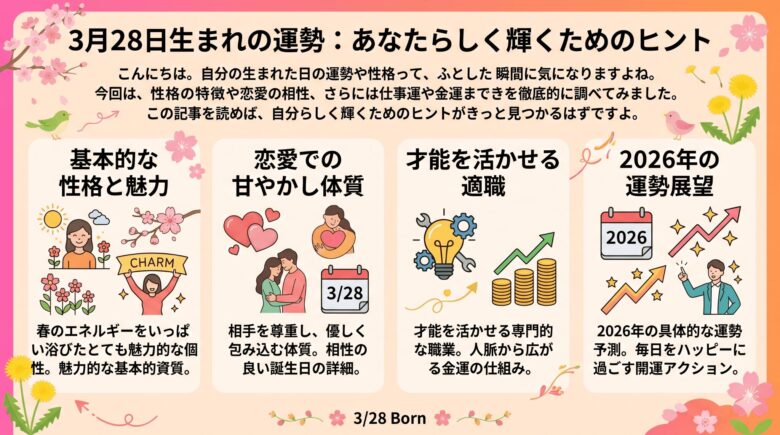3月28日生まれの運勢を徹底解説！性格や恋愛相性、2026年の運気は？