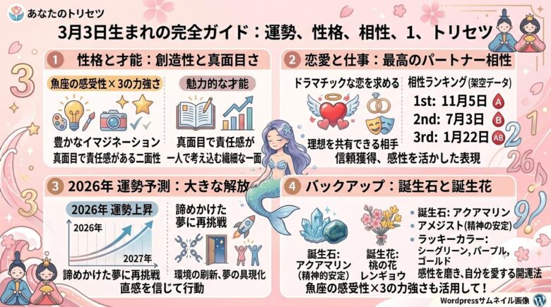3月3日生まれの運勢と性格は？2026年の運勢や相性も解説
