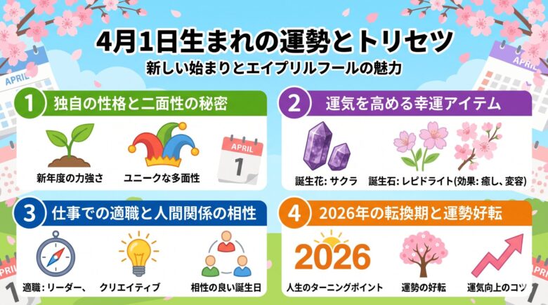 4月1日生まれの運勢と性格を解説！相性や2026年の運勢も