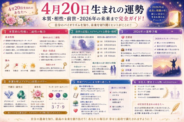 4月20日生まれの運勢を徹底解説！性格の特徴や2026年の未来も紹介