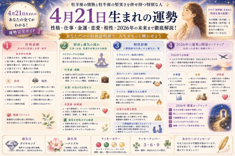 4月21日生まれの運勢は？性格から相性、2026年の運気まで
