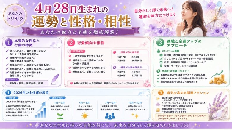 4月28日生まれの運勢と性格は？2026年の開運法も紹介