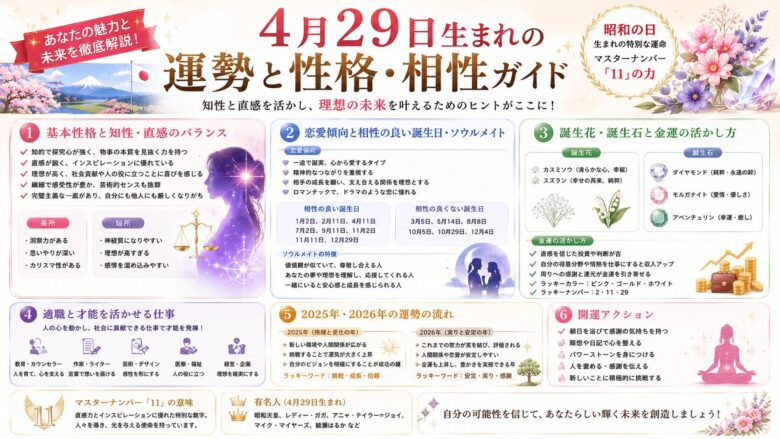 4月29日生まれの運勢完全ガイド！性格・相性・今後の運気