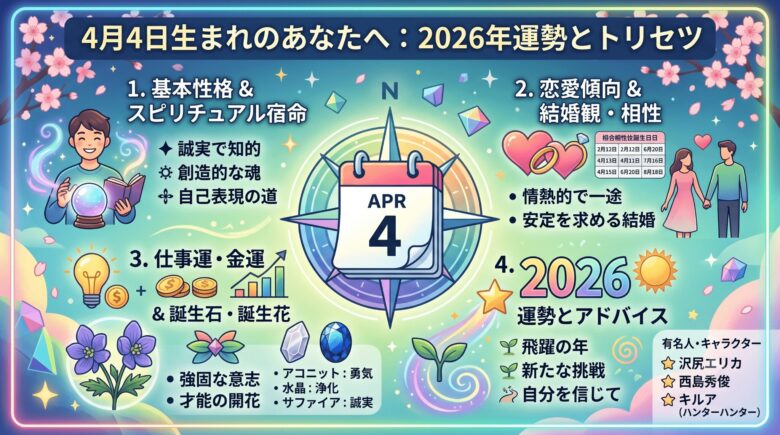 4月4日生まれの運勢を徹底解説！性格や恋愛・仕事運を調査