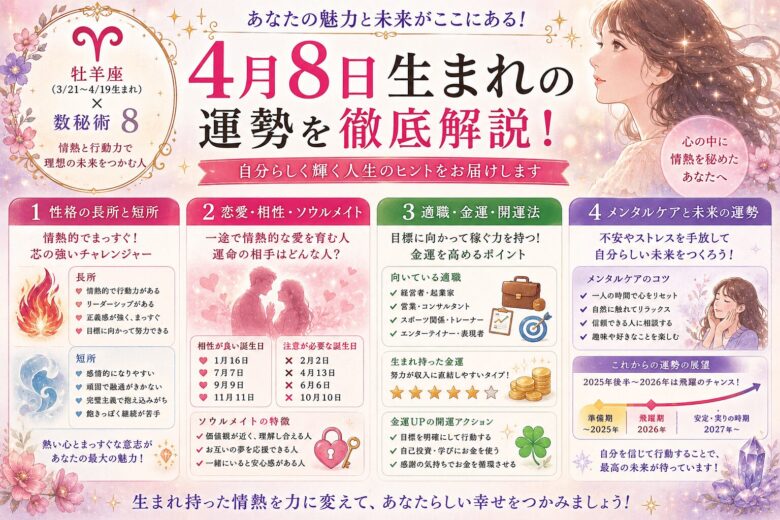 4月8生まれの運勢を徹底解説！性格や相性、開運法まとめ