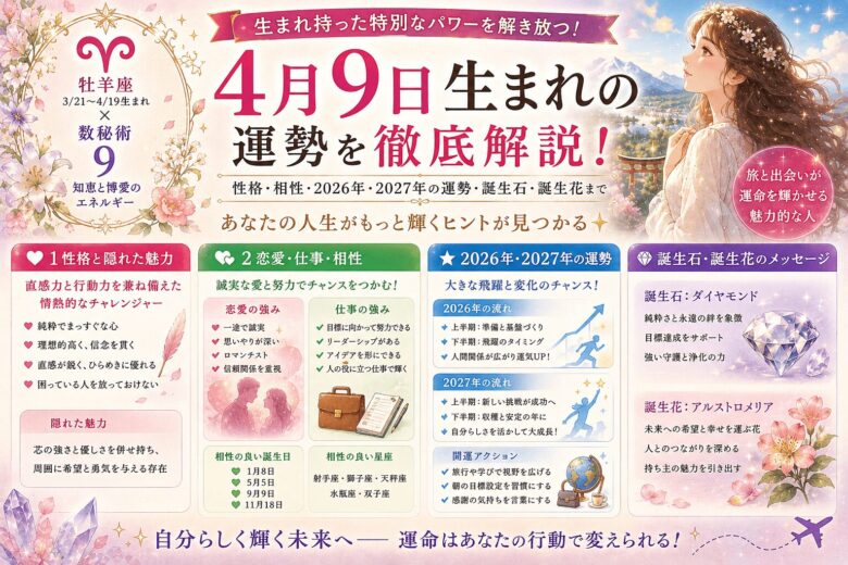 4月9日生まれの運勢を徹底解説！性格や2026年の開運法まで