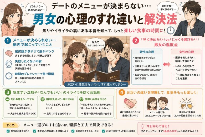 メニューが決まらない！デートで気まずい温度差をなくす解決策
