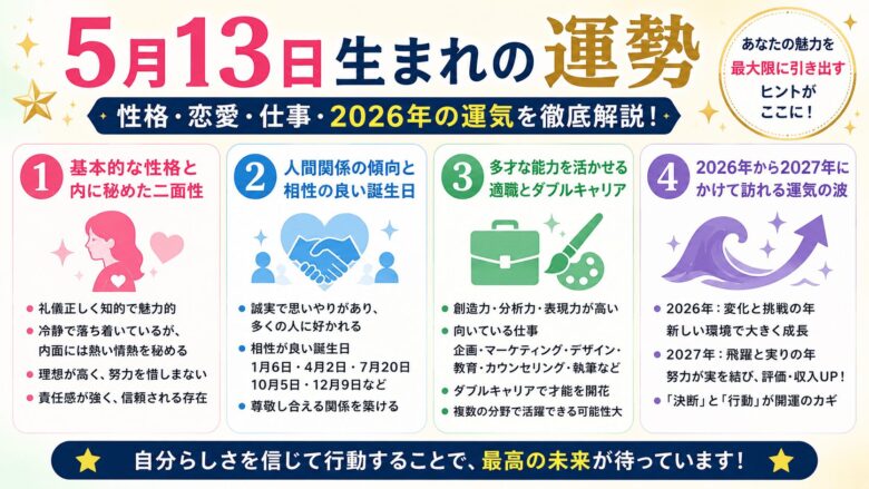 5月13日生まれの運勢を徹底分析！性格や相性、仕事の成功法