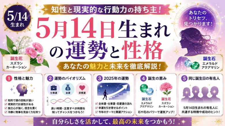 5月14日生まれの運勢と性格は？2025年の運気や相性・有名人を紹介