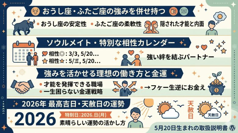 5月20日生まれの運勢と特徴！相性や2026年予測まとめ