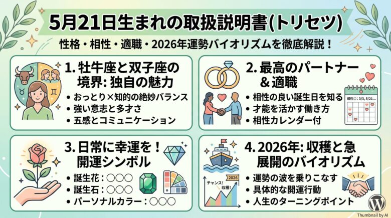 5月21日生まれの運勢は？性格や相性、2026年の運気も徹底解説