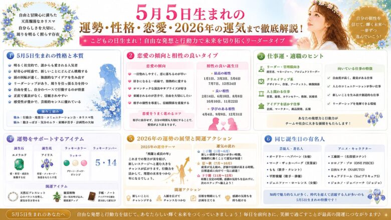 5月5日生まれの運勢を徹底解説！性格や恋愛、2026年の運気は？