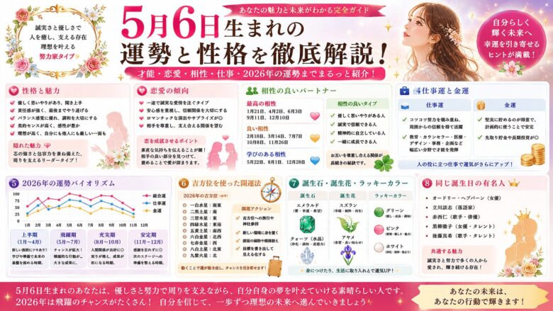 5月6日生まれの運勢とは？性格や2026年のバイオリズムを解説