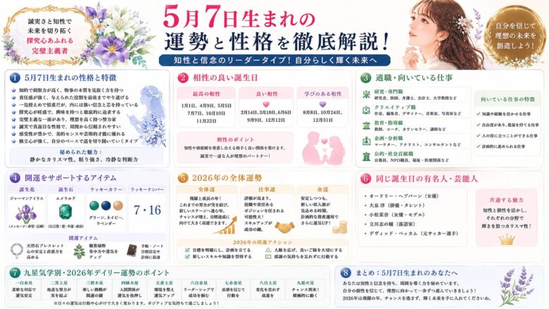 5月7日生まれの運勢と性格は？2026年の運気や相性も紹介！
