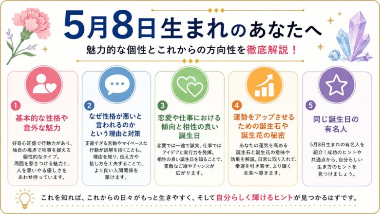 5月8日生まれの運勢と性格は？相性・誕生石・有名人まで徹底解説