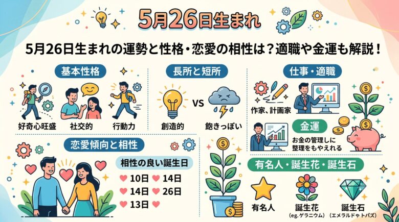 5月26日生まれの運勢と性格・恋愛の相性は？適職や金運も解説！